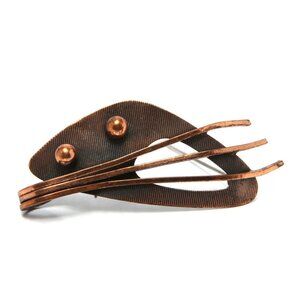 Vintage Abstract Copper Metal Brooch Decorative Pin Metallic Rake Ball Whimsical